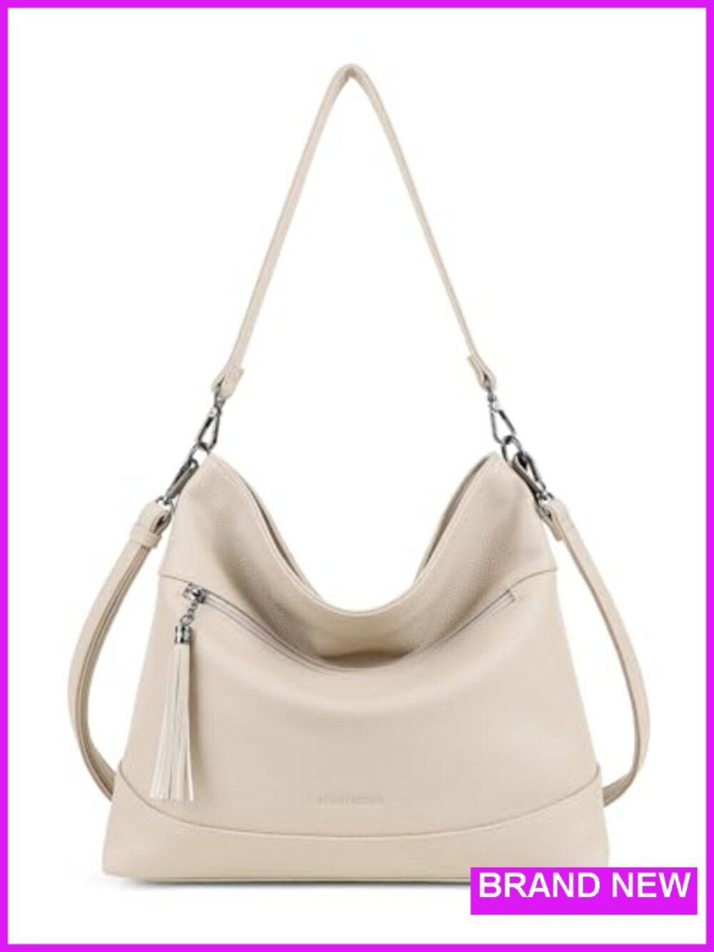 Convertible Hobo Crossbody Bag with Tassel Accent, Faux Leather, 2 Straps,